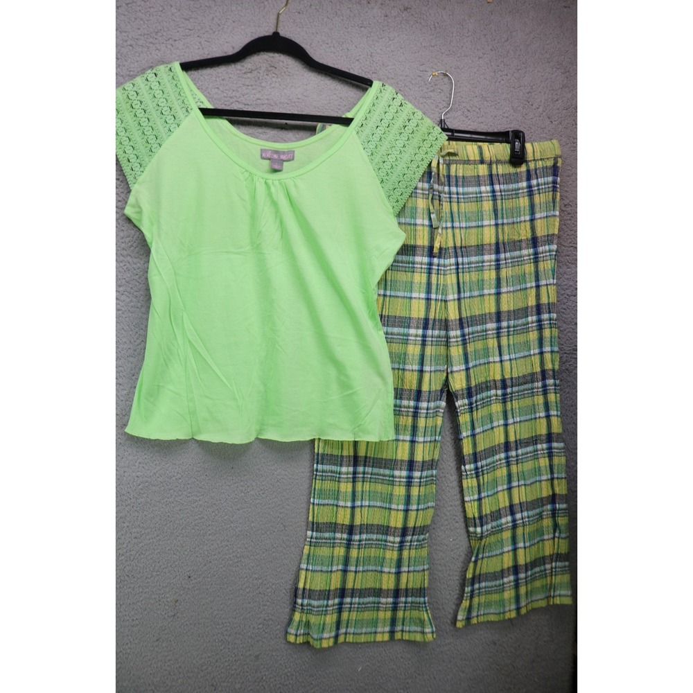 Willow Wear 2 Piece Pajama Set-Large-Crinkle Pants-Flares-Preppy-Ankle